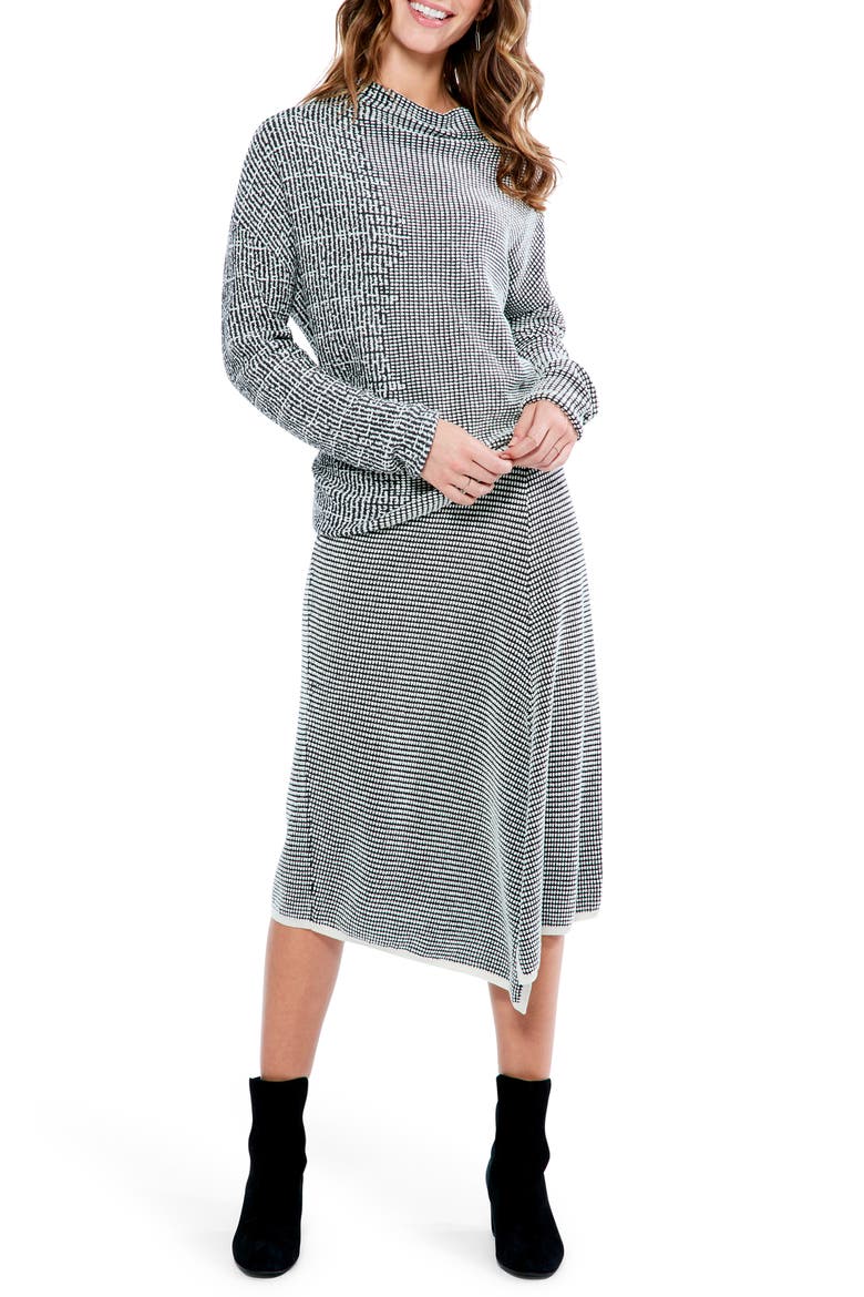Pixel Cowl Neck Cotton Blend Sweater, Alternate, color, BLACK MULTI