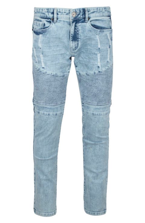 Stretch Mid Rise Skinny Moto Jeans