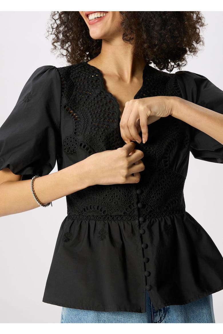 100% Cotton V-Neck Blouse, Alternate, color, Black