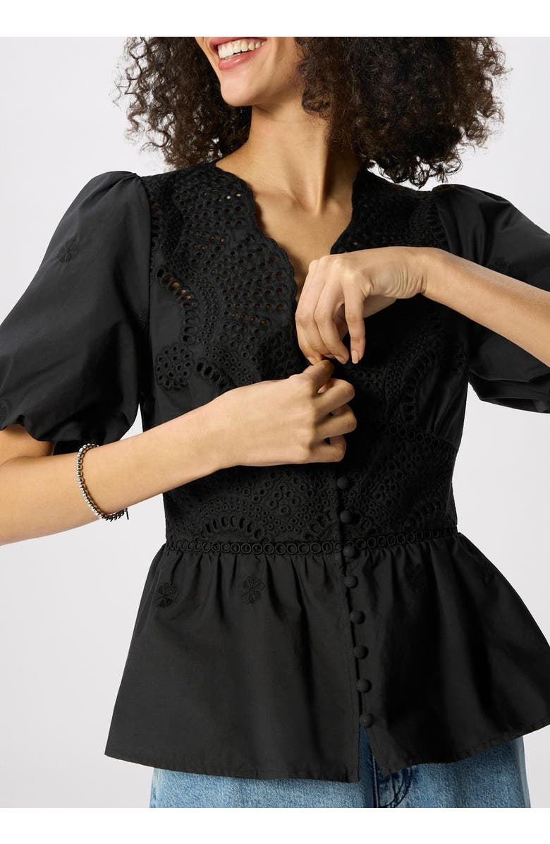 Whistles 100% Cotton V-Neck Blouse, Alternate, color, Black