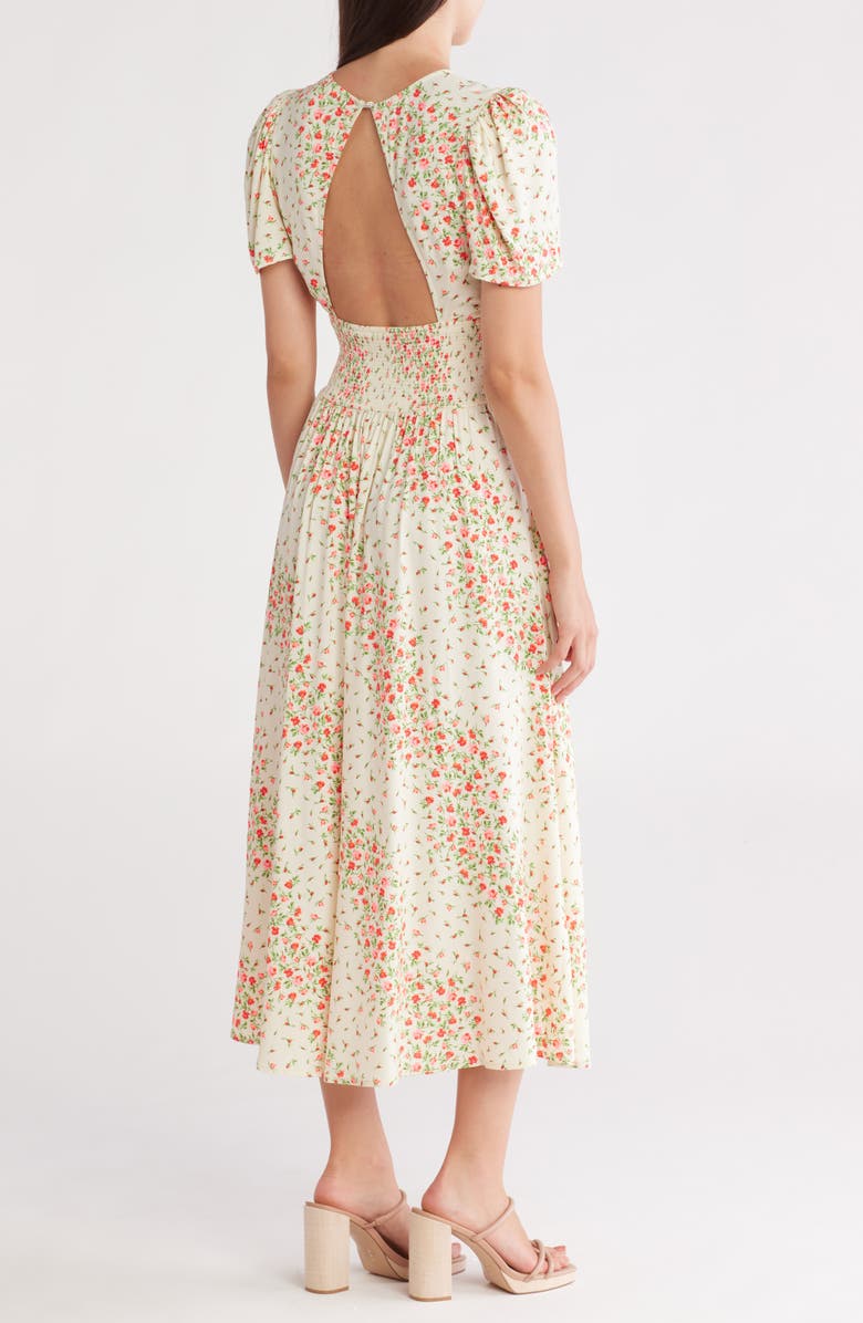 AFRM LOS ANGELES AFRM Jamie Print Open Back Short Sleeve Dress, Alternate, color, Cascade Ditsy