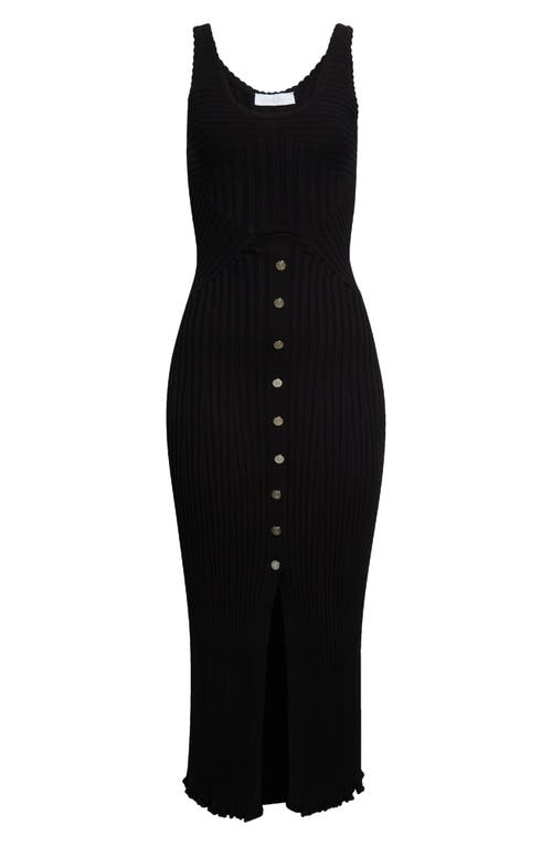 Rabanne Button Front Rib Body-con Tank Dress In Black