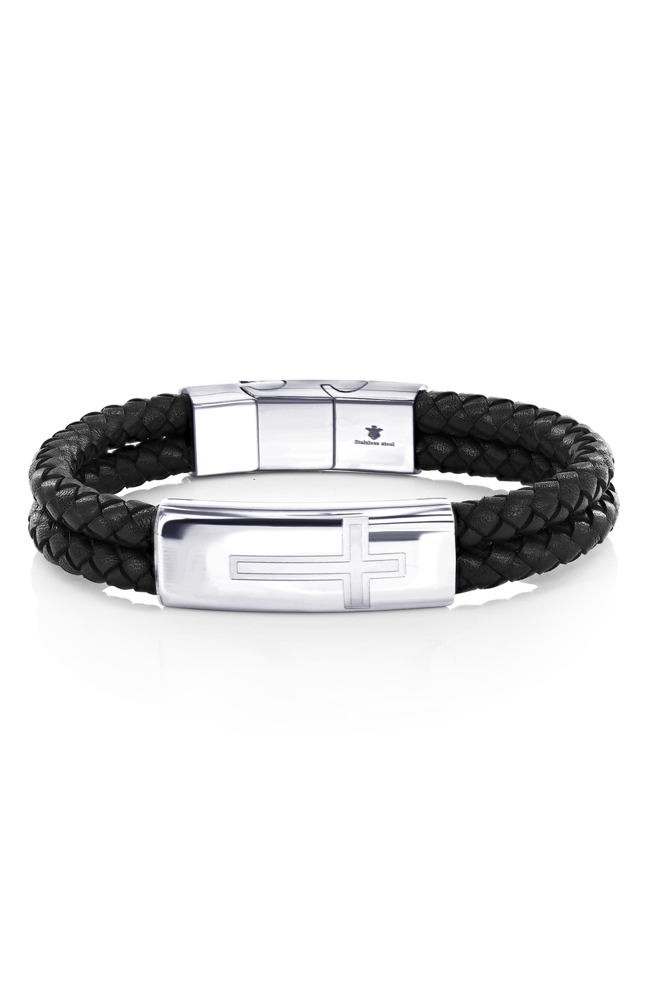 BLACKJACK Men's Cross Braided Leather Bracelet