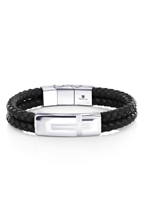 Men's Cross Braided Leather Bracelet