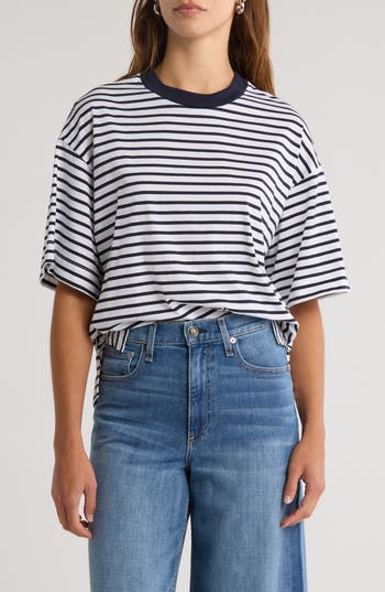 A.l.c . Albie Stripe Cotton T-shirt In Blue