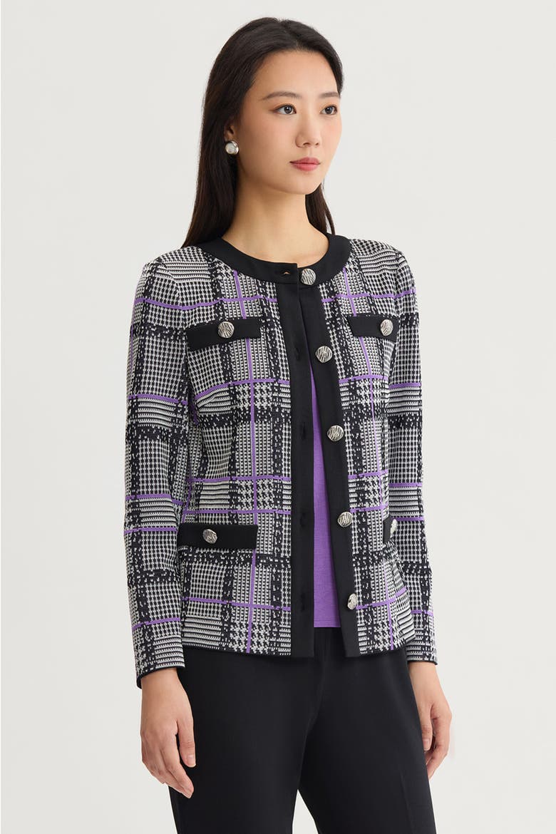 Plaid Tweed Knit Jacket, Alternate, color, Black/Ivory/Sunset Purple