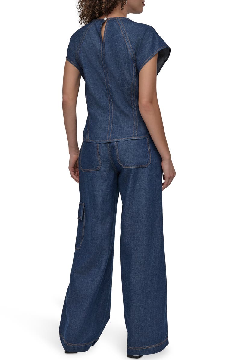 DKNY Contrast Stitch Denim Top, Alternate, color, Crosby
