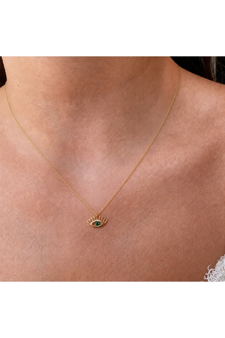 Emerald Eye Evil Eye Sterling Silver Necklace, Alternate, color, Gold