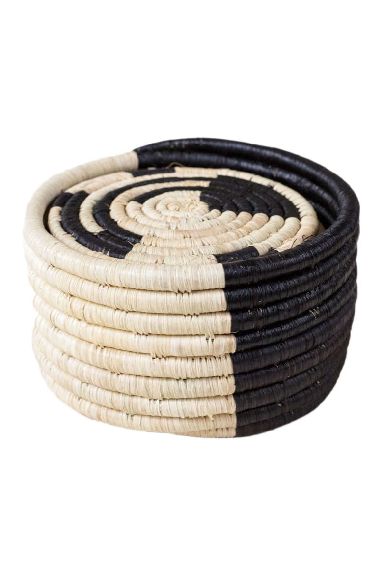 Split Mini Basket Set of 8 Coasters, Alternate, color, Natural and Black