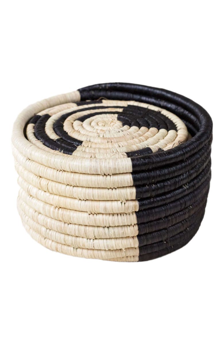 indego africa Split Mini Basket Set of 8 Coasters, Alternate, color, Natural And Black