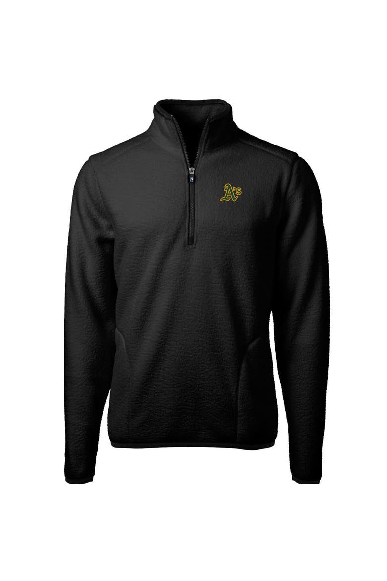 Men's Cutter & Buck Black Oakland Athletics Cascade Eco Sherpa Fleece Quarter-Zip Pullover Jacket, Main, color, Black