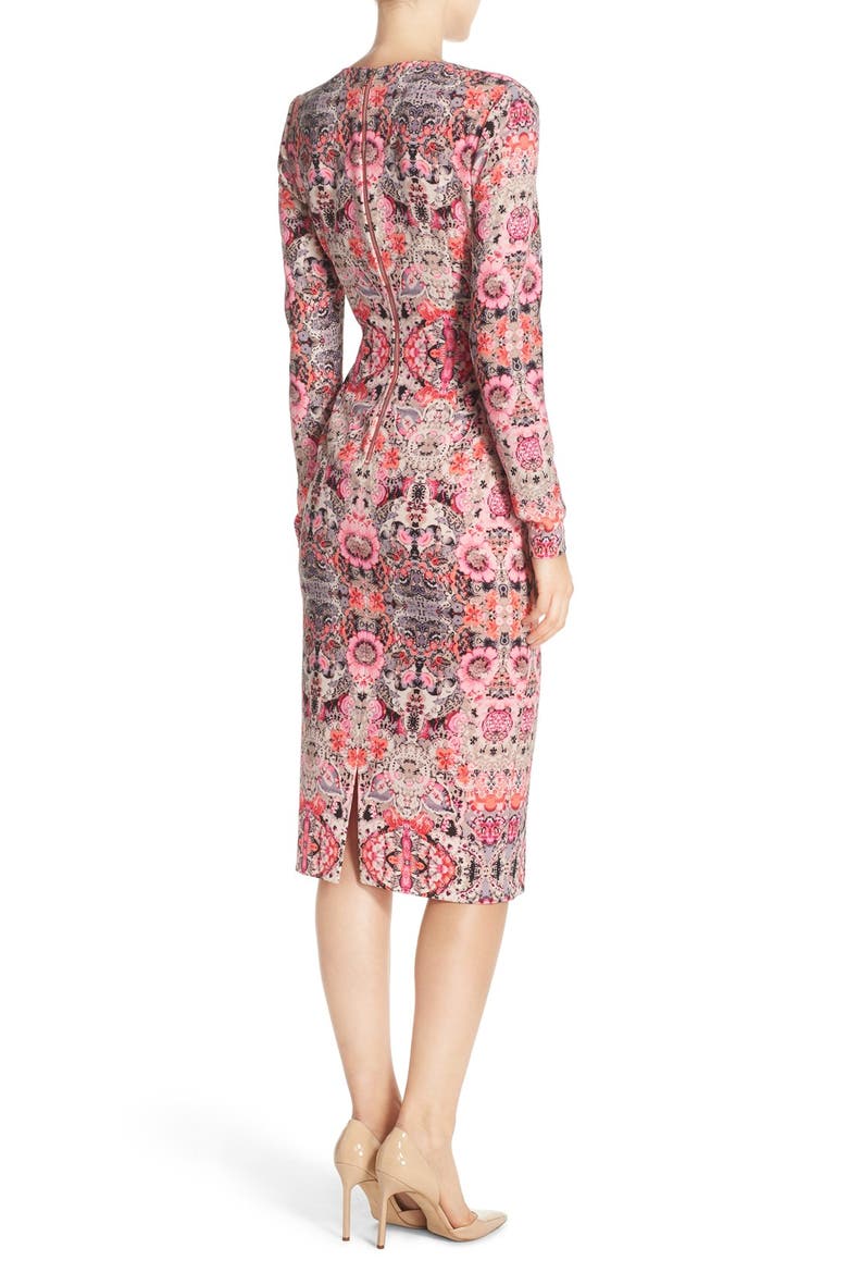 Floral Print Crepe Midi Dress, Alternate, color, CORAL