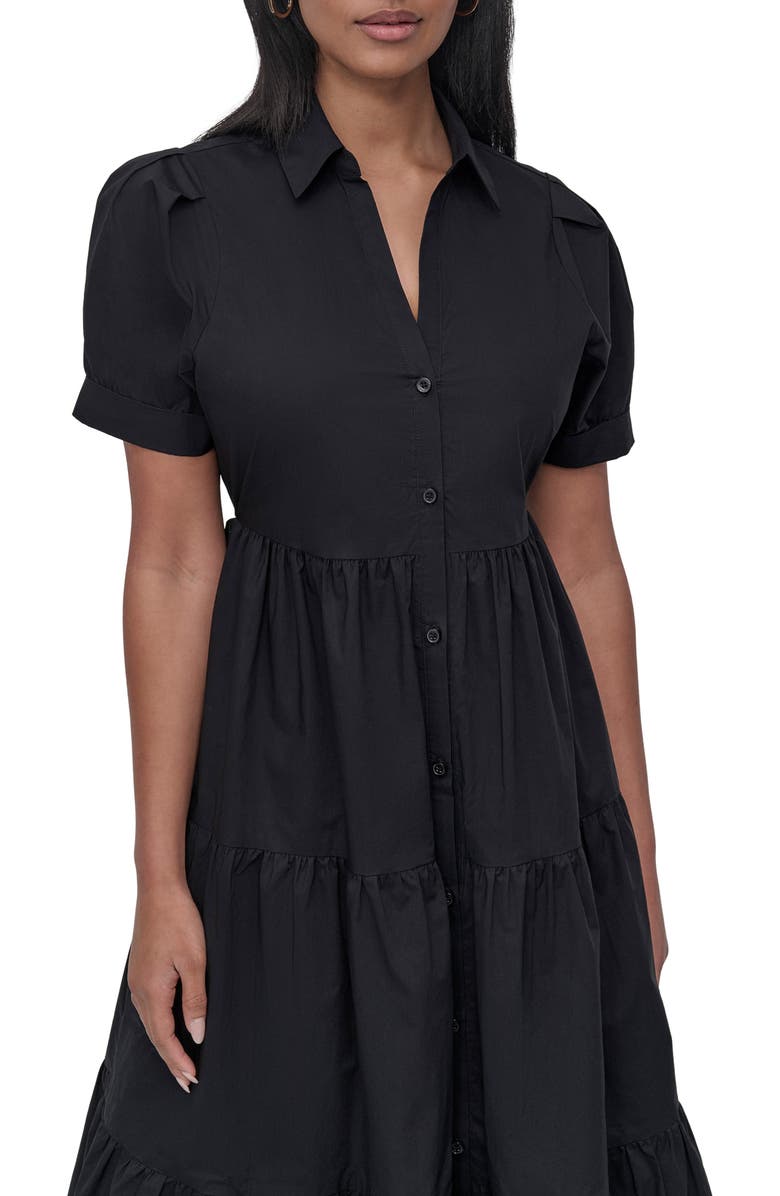 DKNY Jeans Short Sleeve Tiered Cotton Poplin Shirtdress, Alternate, color, Black