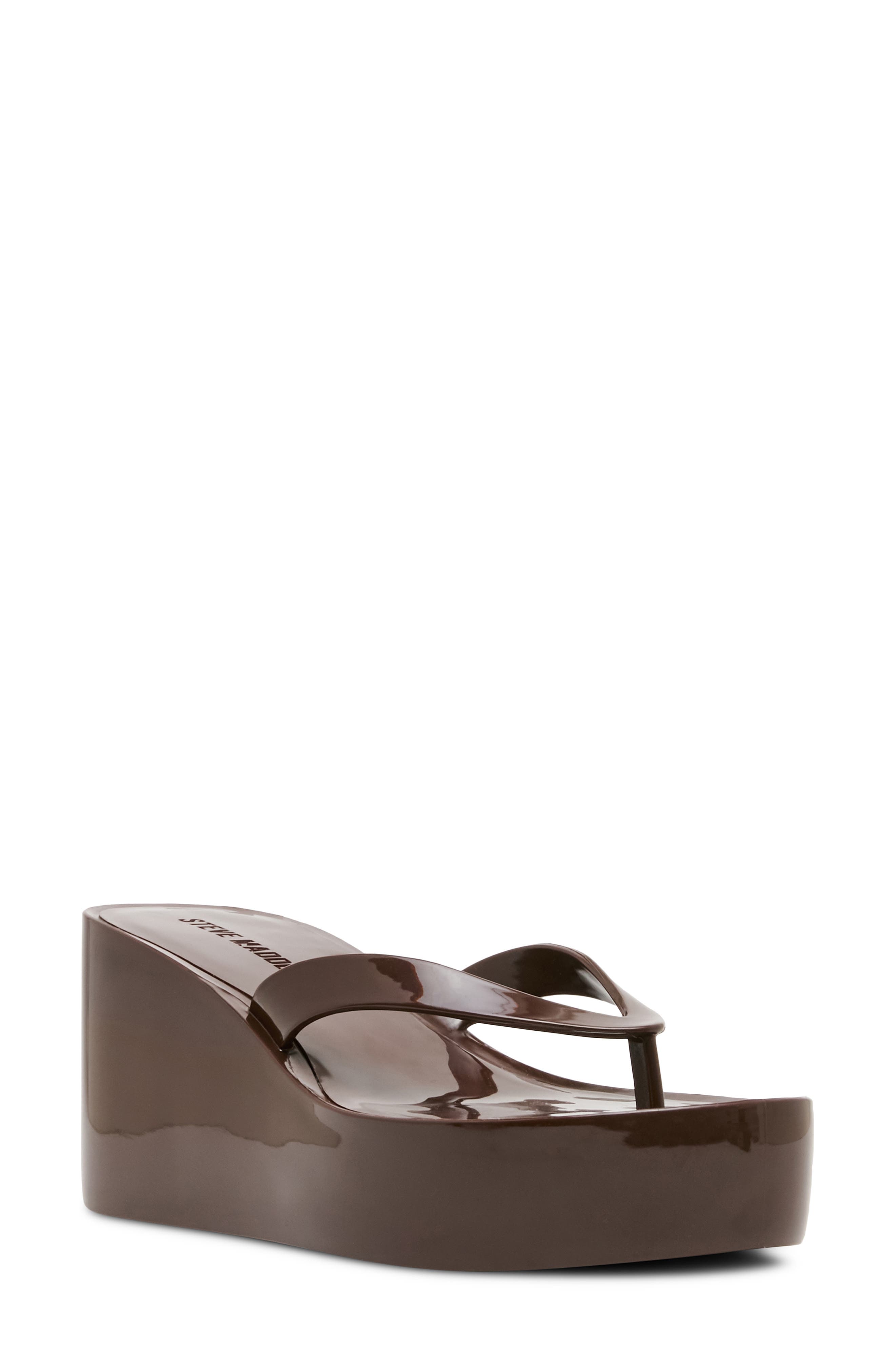 Steve Madden Jella Platform Wedge Flip Flop, Main, color, Dark Brown