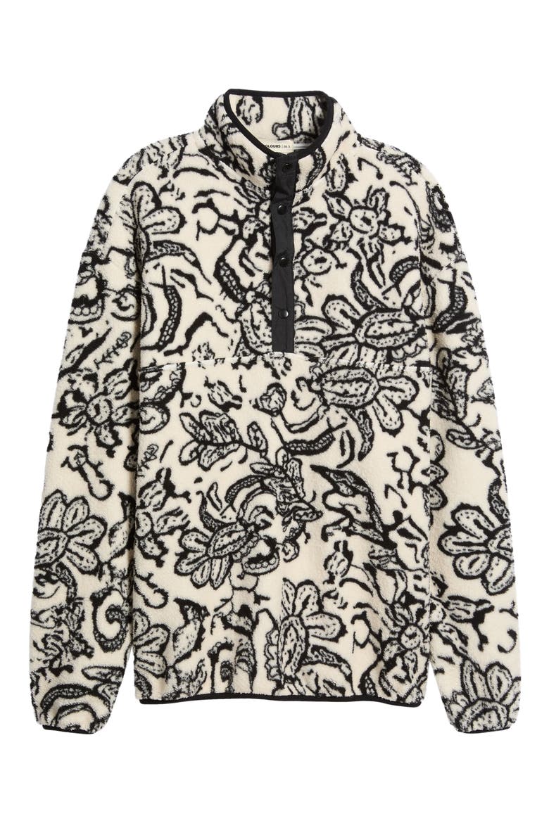 Leaf Print High Pile Fleece Pullover, Alternate, color, WHITE