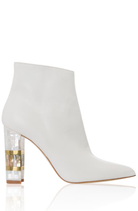 Jasmine White Pearl Heel Ankle Boot