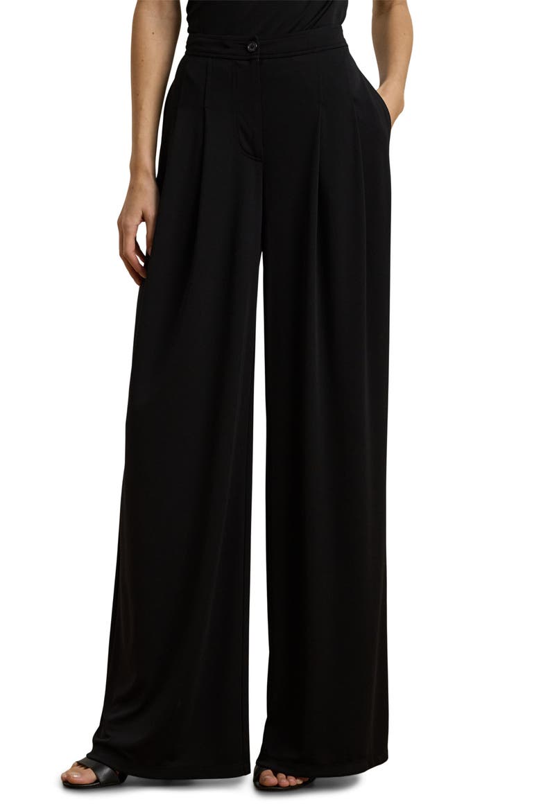 Pleated Wide Leg Knit Pants, Main, color, BLACK