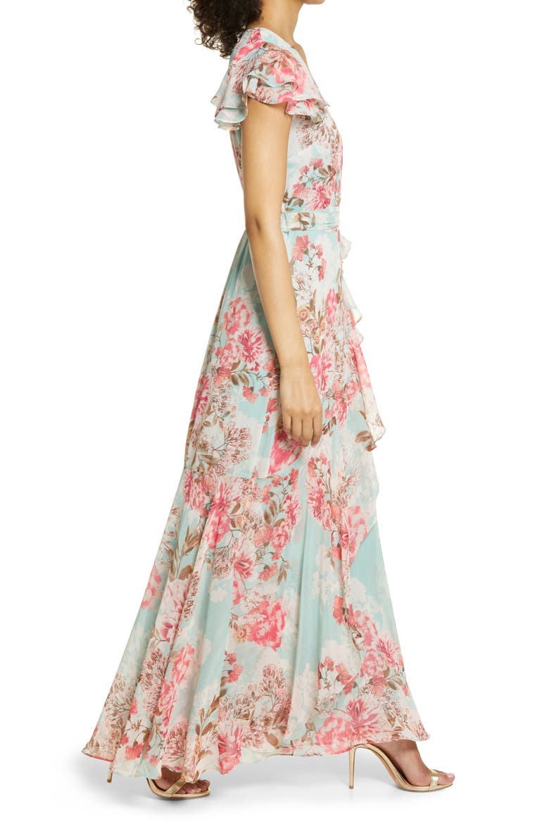 Floral Flutter Sleeve Dress, Alternate, color, MINT MULTI