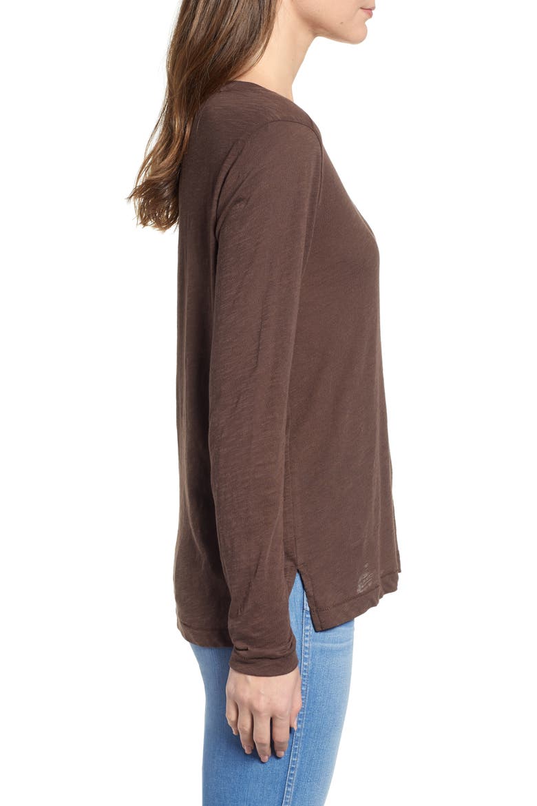 Whisper Cotton Long Sleeve Crewneck Tee, Alternate, color, COFFEE