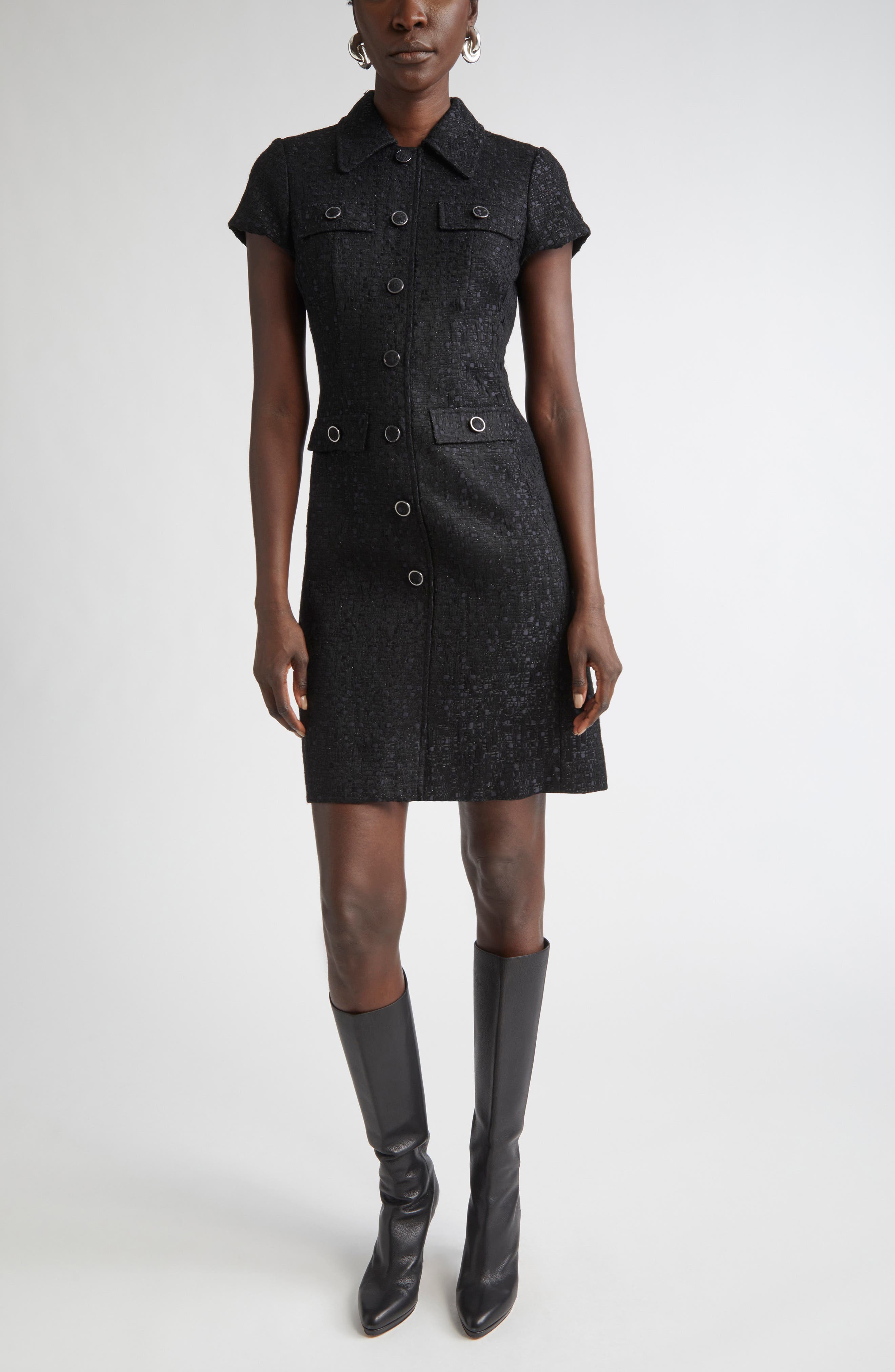 Metallic Tweed Shirtdress