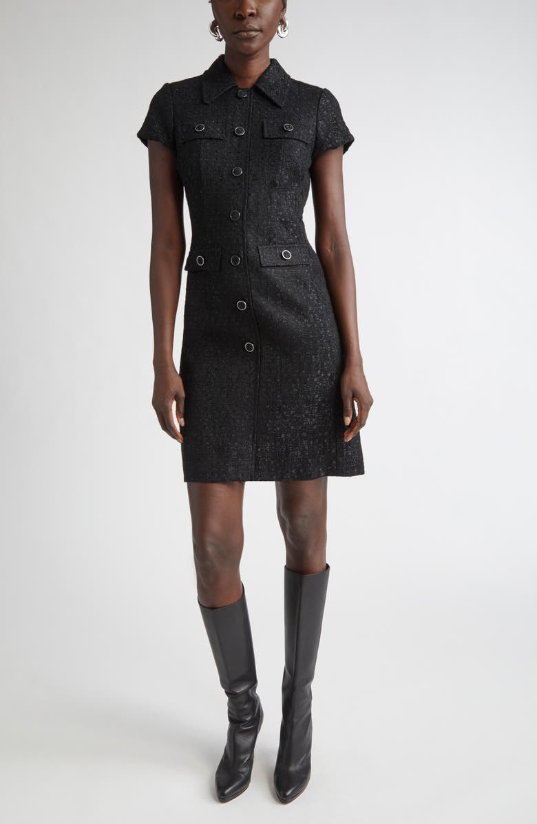 ST. JOHN Metallic Tweed Shirtdress, Main, color, Black