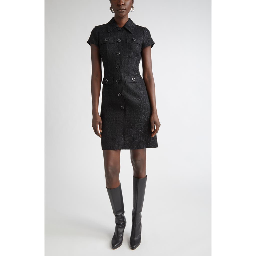 St John St. John Metallic Tweed Shirtdress In Black