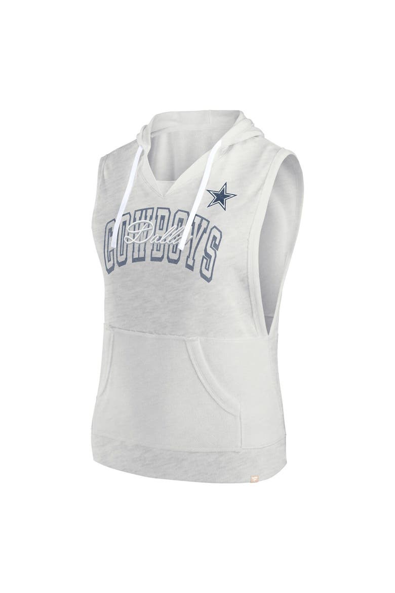 Women's Fanatics Branded Oatmeal Dallas Cowboys Lounge Script Sleeveless V-Neck Pullover Hoodie, Alternate, color, Oatmeal