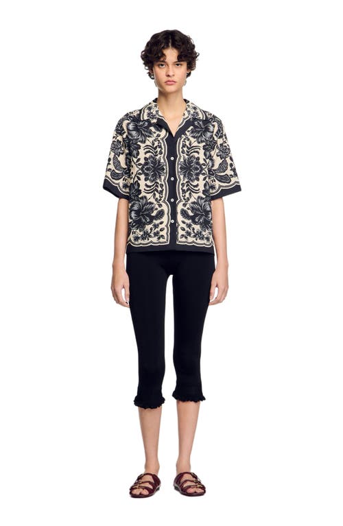 Sandro Perrine Button-front Shirt In Ecru/black