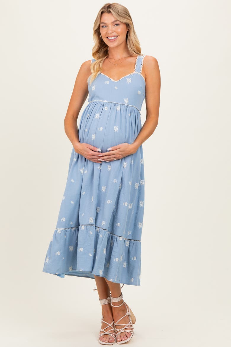 Vintage Floral Smocked Midi Dress, Alternate, color, Light Blue