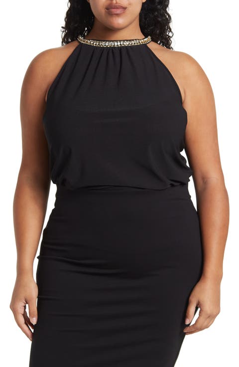 Rhinestone Trim Mock-Neck Blouse (PLUS)