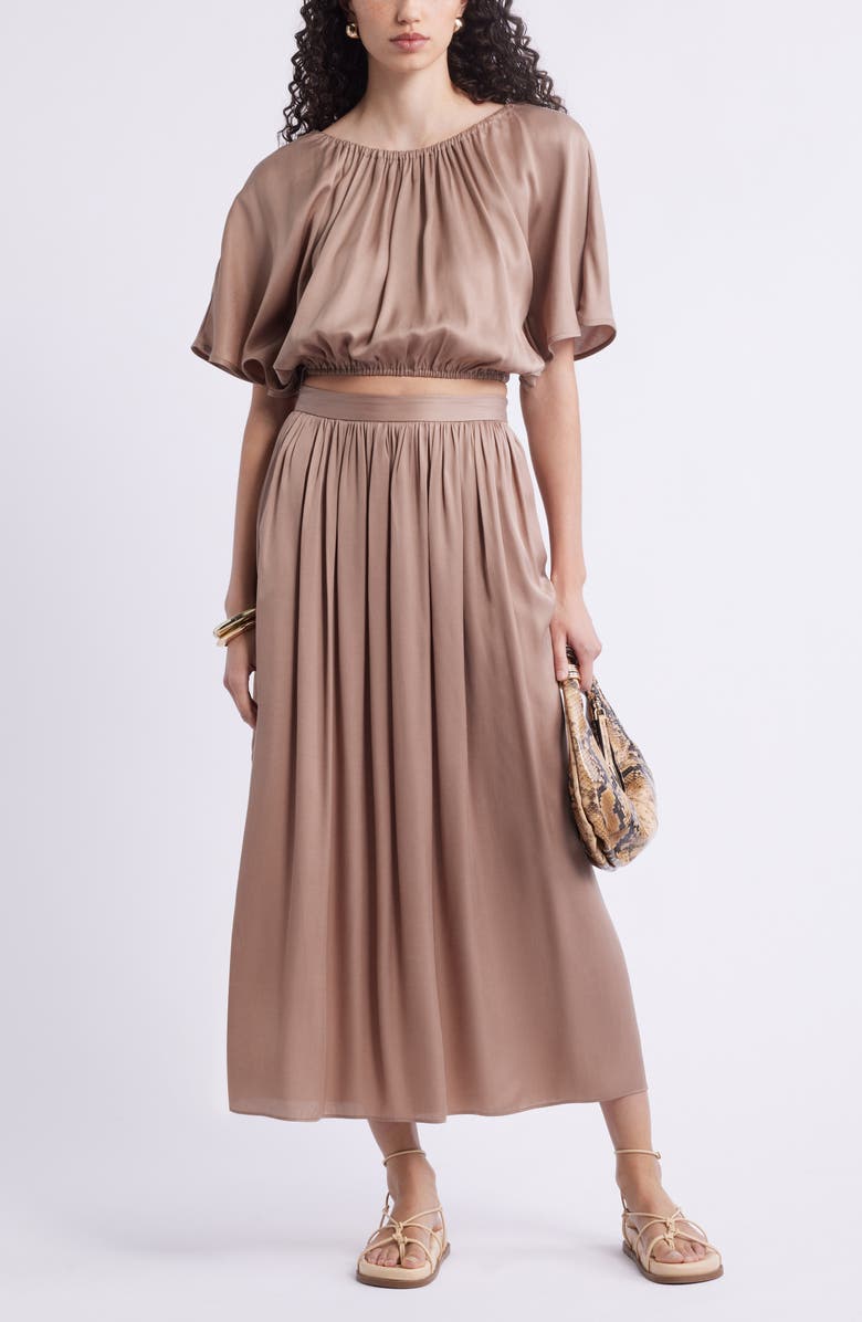 Nordstrom Gathered Midi Skirt, Alternate, color, Tan Portabella