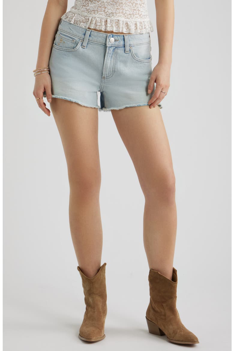 Festival Fray Hem Denim Shorts, Main, color, SUNSET WASH