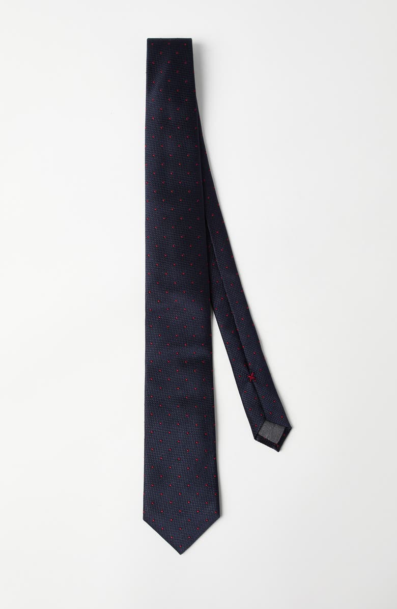 Brunello Cucinelli Spotted silk tie, Alternate, color, Blue