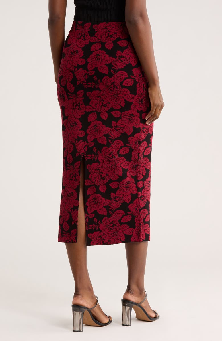 ELIE ELIE TAHARI Floral Jacquard Pull-On Skirt, Alternate, color, Black/ Red Point Rose