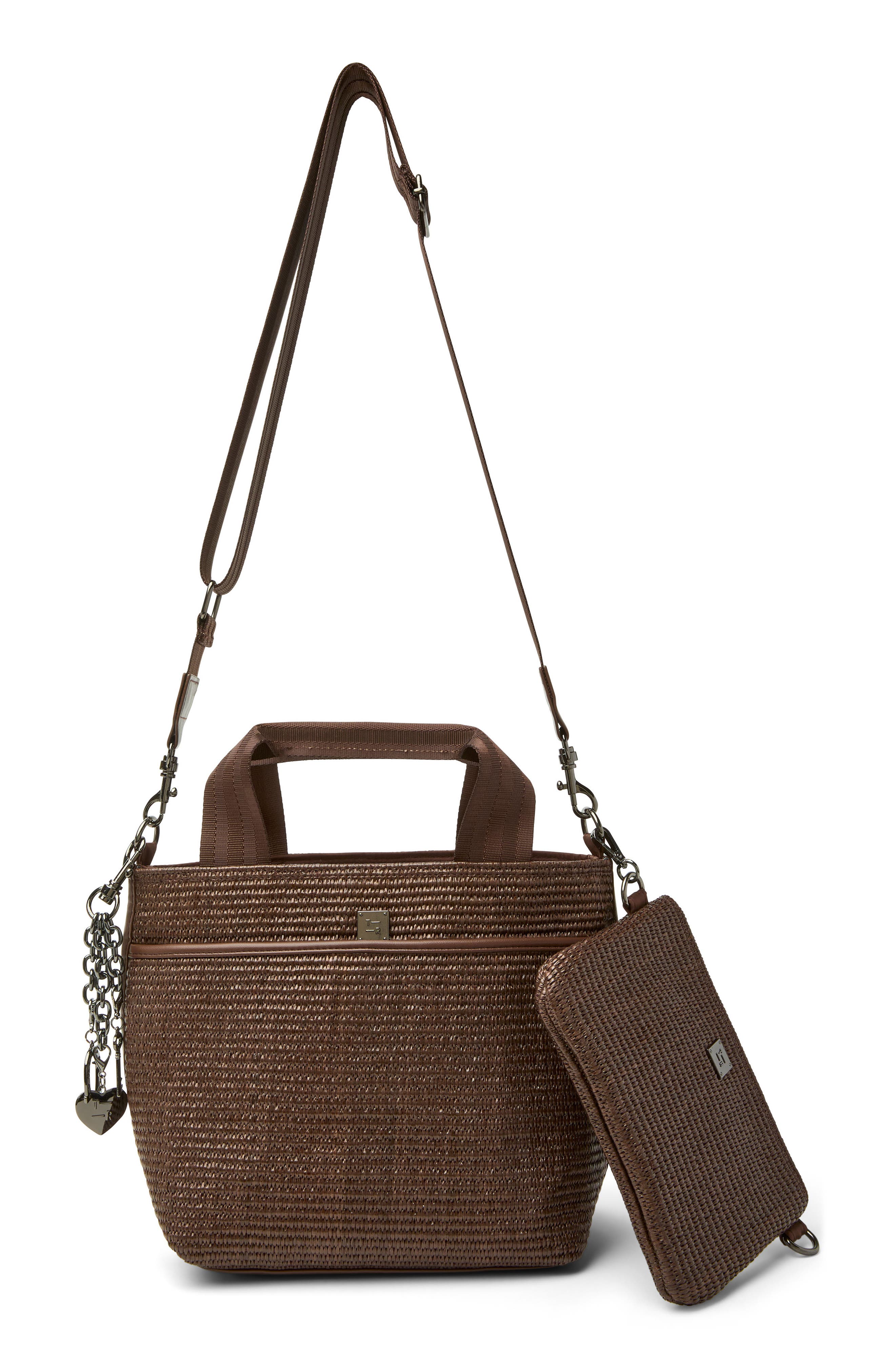 THINK ROYLN Escape Raffia Crossbody Bag, Alternate, color, Espresso Raffia W/ Trim