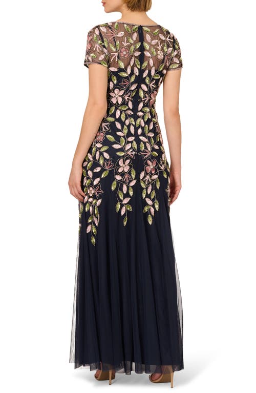 ADRIANNA PAPELL ADRIANNA PAPELL VINE EMBELLISHED TRUMPET GOWN