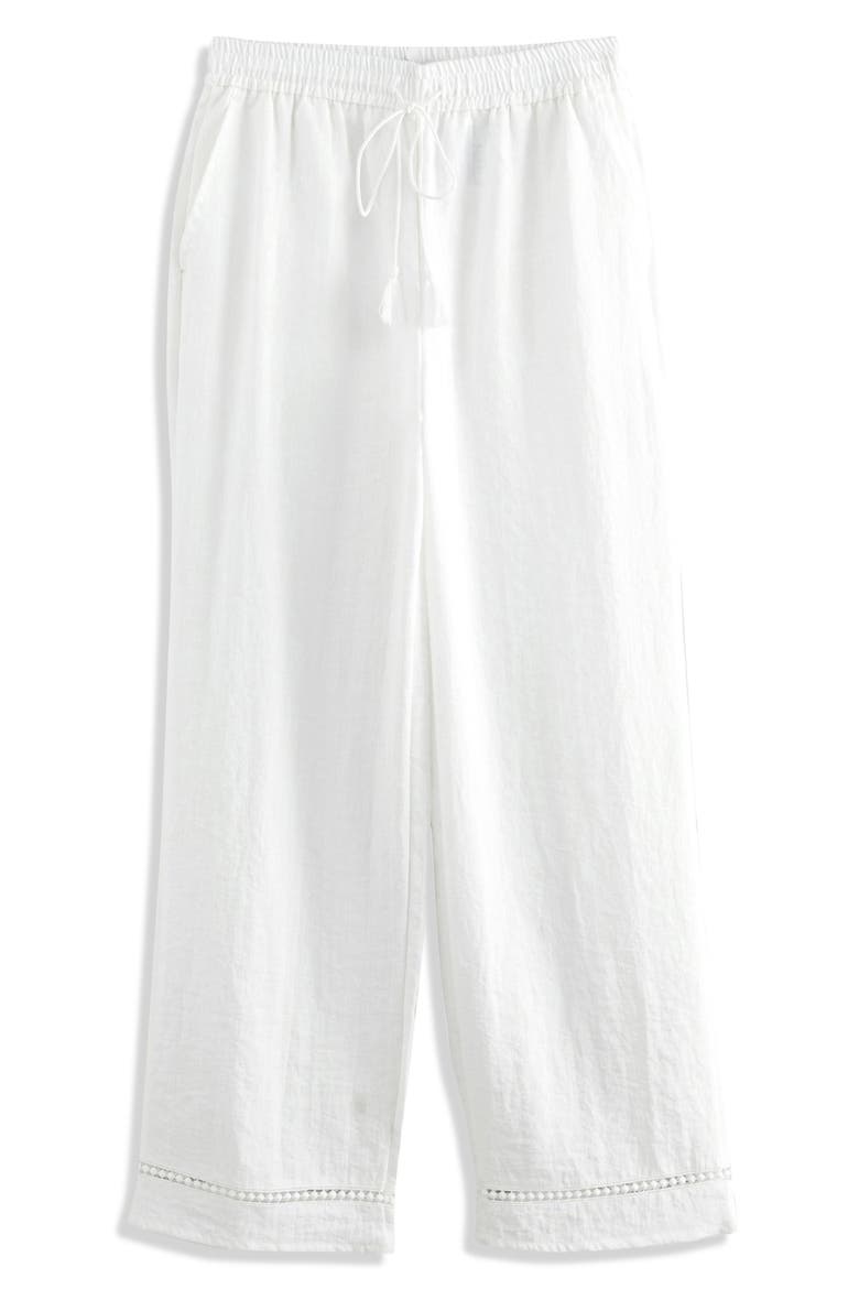 Crinkled Tie Waist Wide Leg Pants, Alternate, color, WHITE