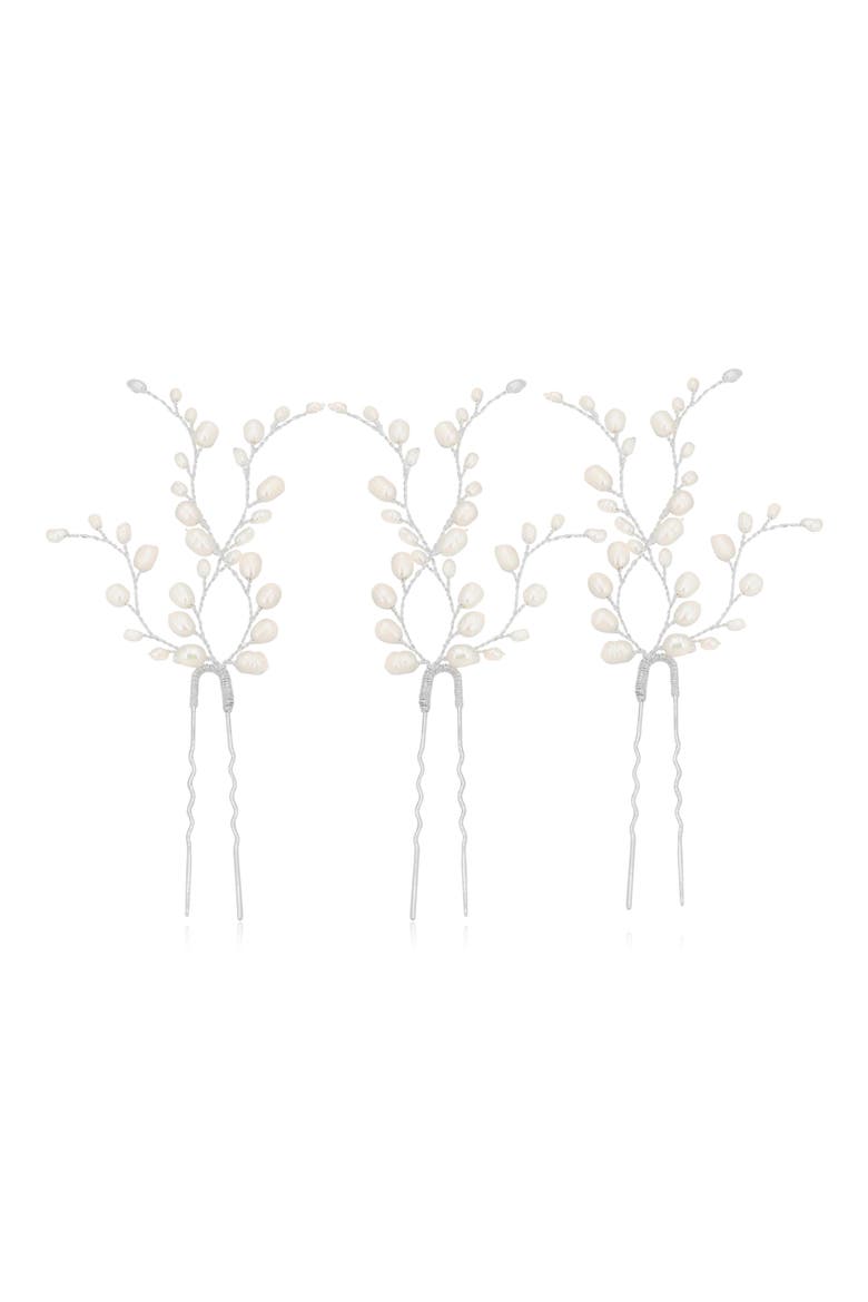 Kassia Set of 3 Pearl Hair Pins, Main, color, SILVER