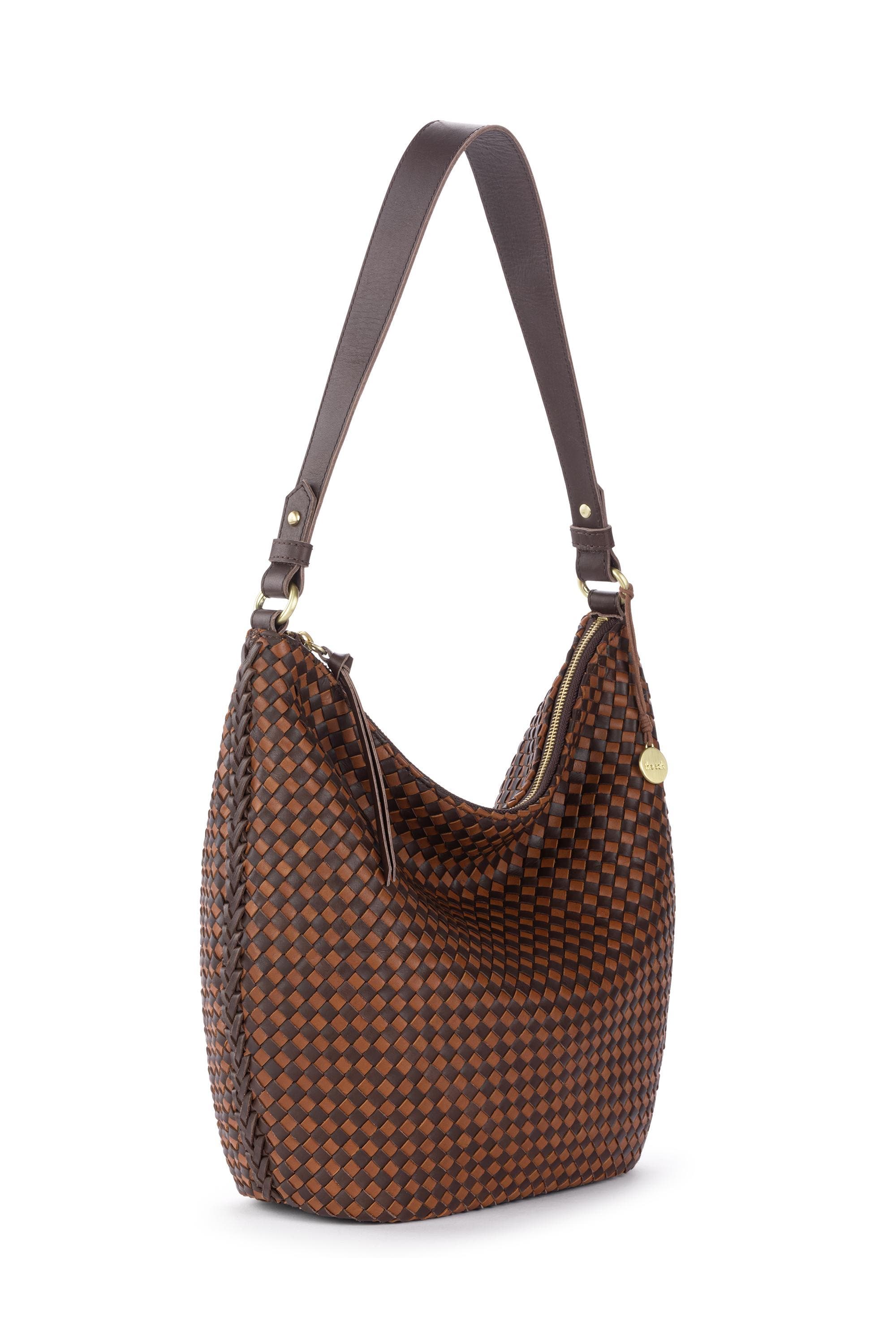 Sequoia Hobo Leather Bag, Alternate, color, Woven Mahogany Cognac