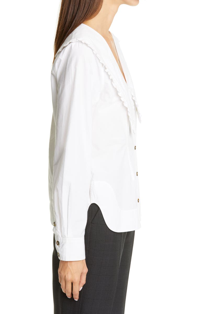 Ganni Ruffle Collar Cotton Poplin Shirt, Alternate, color, 