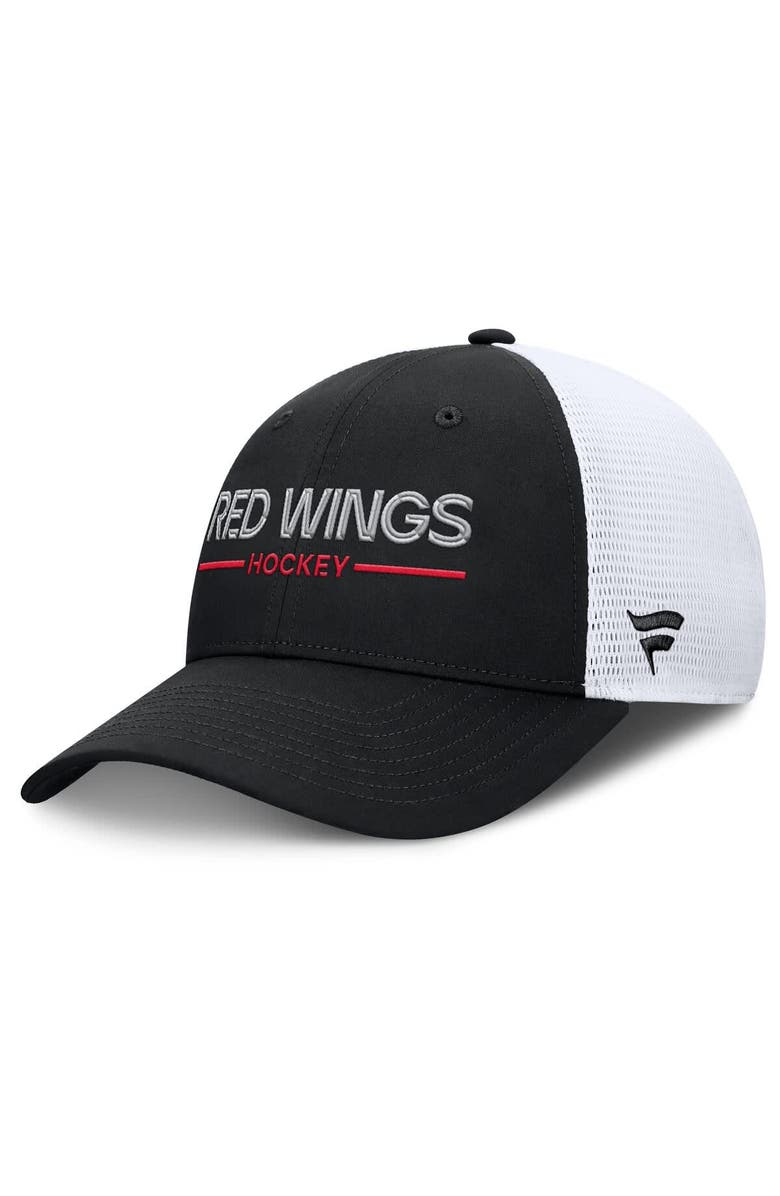 FANATICS Men's Fanatics Black/White Detroit Red Wings Authentic Pro Rink Lockup Adjustable Trucker Hat, Main, color, 