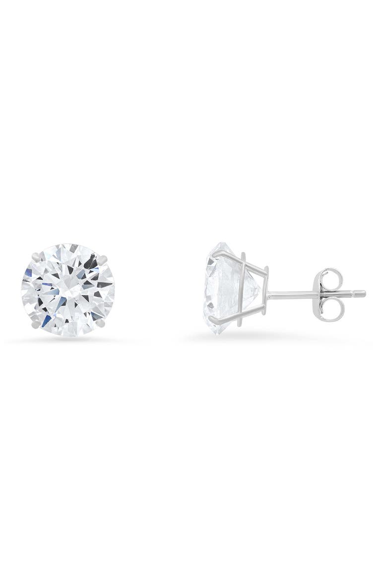 10K Gold Round Cubic Zirconia Stud Earrings, Main, color, WHITE GOLD/8MM