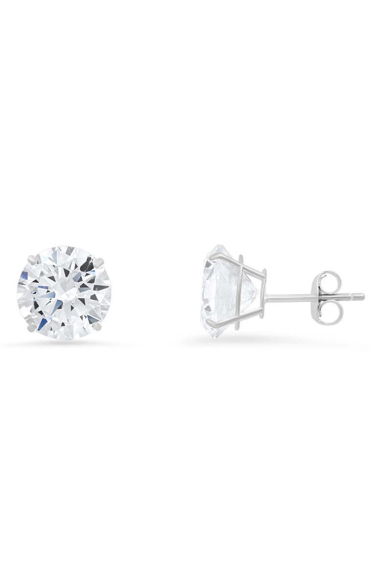 Queen Jewels 10K Gold Round Cubic Zirconia Stud Earrings, Main, color, White Gold/8Mm