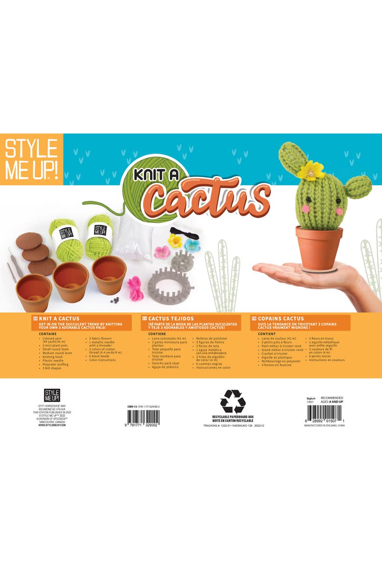 SpiceBox Style Me Up Knit a Cactus Kids Knitting Kit, Alternate, color, Multicolored