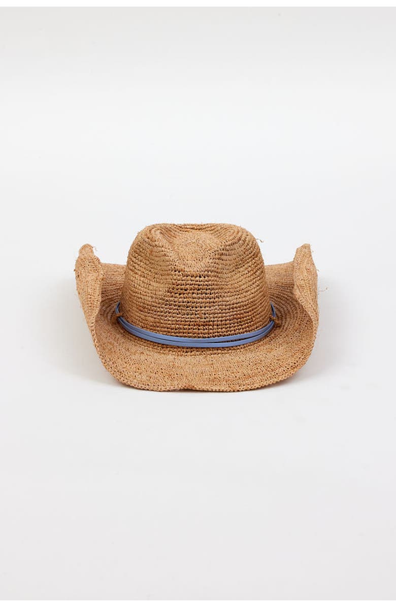 Hat Attack Raffia Crochet Cowboy, Main, color, Natural/Blue