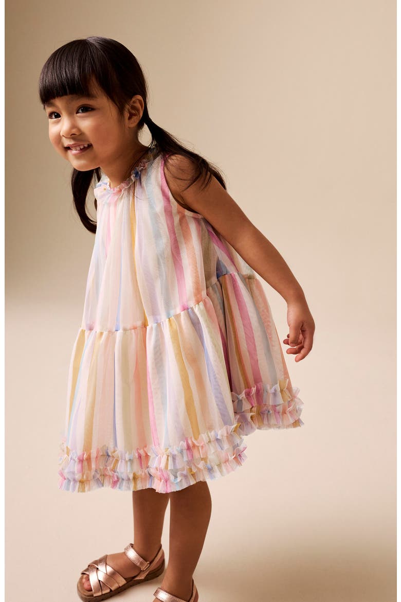 Kids' Mesh Rainbow Stripe Dress, Alternate, color, PINK MULTI