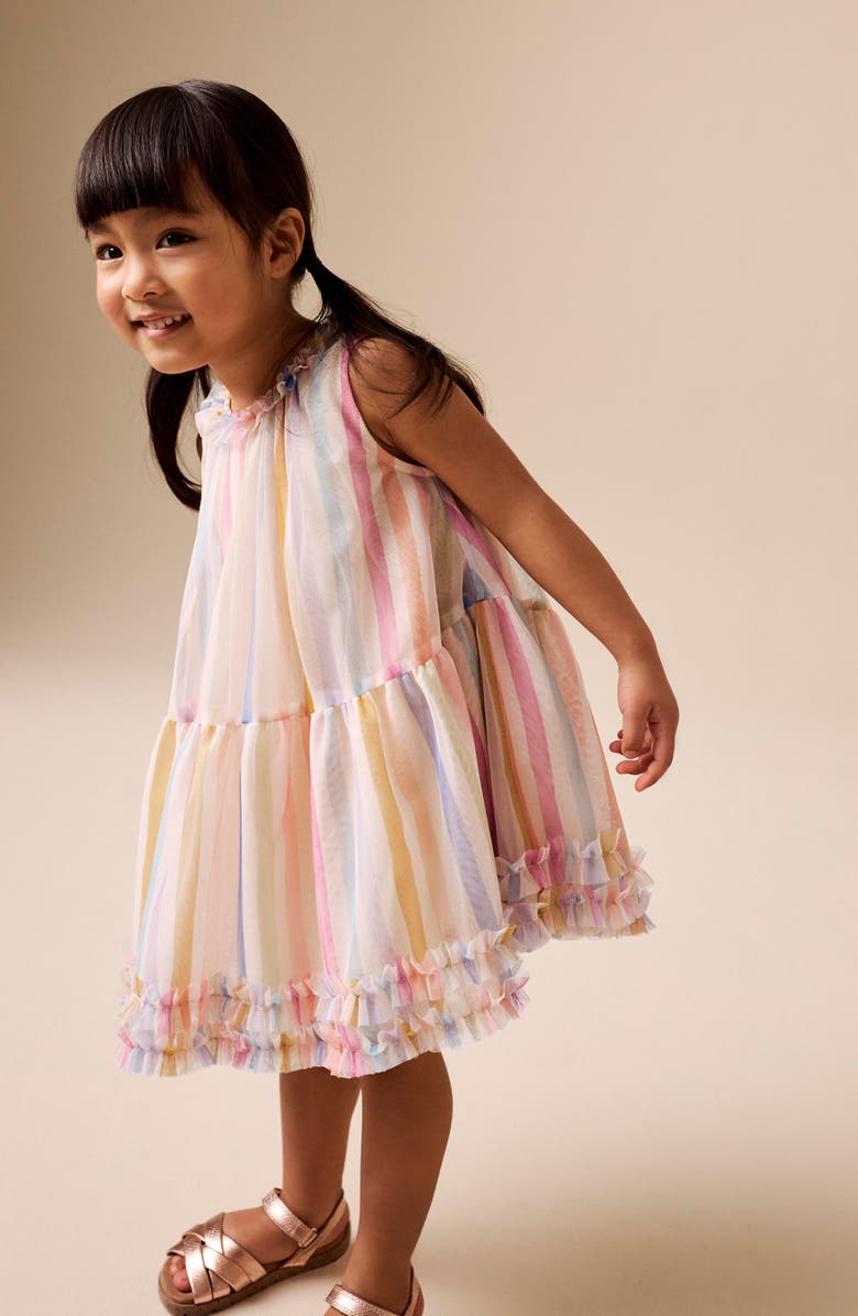 NEXT Kids' Mesh Rainbow Stripe Dress, Alternate, color, Pink Multi