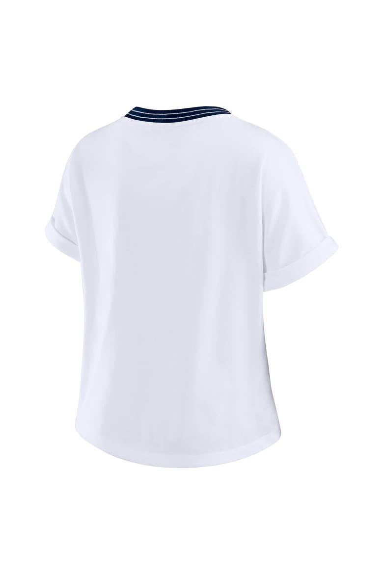 Women's WEAR by Erin Andrews White Dallas Cowboys Cropped Center Stripe Dolman T-Shirt, Alternate, color, White