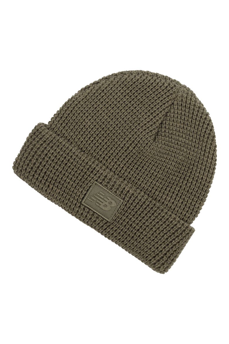 Patch Waffle Knit Beanie, Main, color, DARK OLIVE