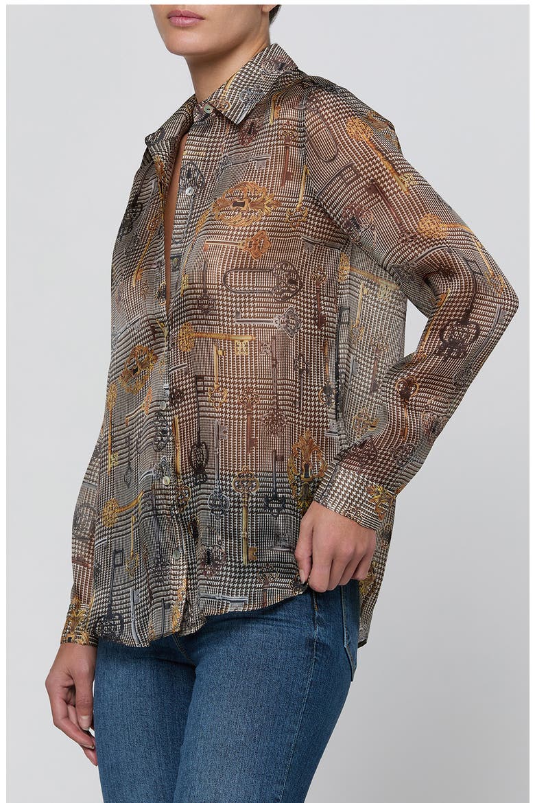 Nina Silk Shirt, Alternate, color, BROWN MT HOUNDSTOOTH KEY